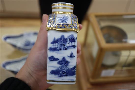 A Chinese blue and white tea caddy and a Japanese bronze vase